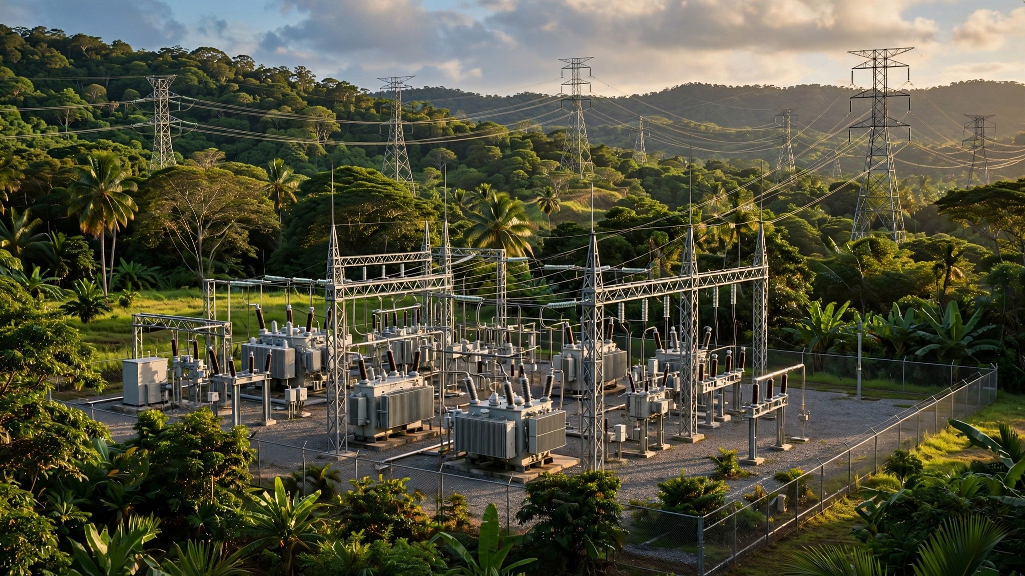 Visualisation: High-voltage substation at the edge of the forest