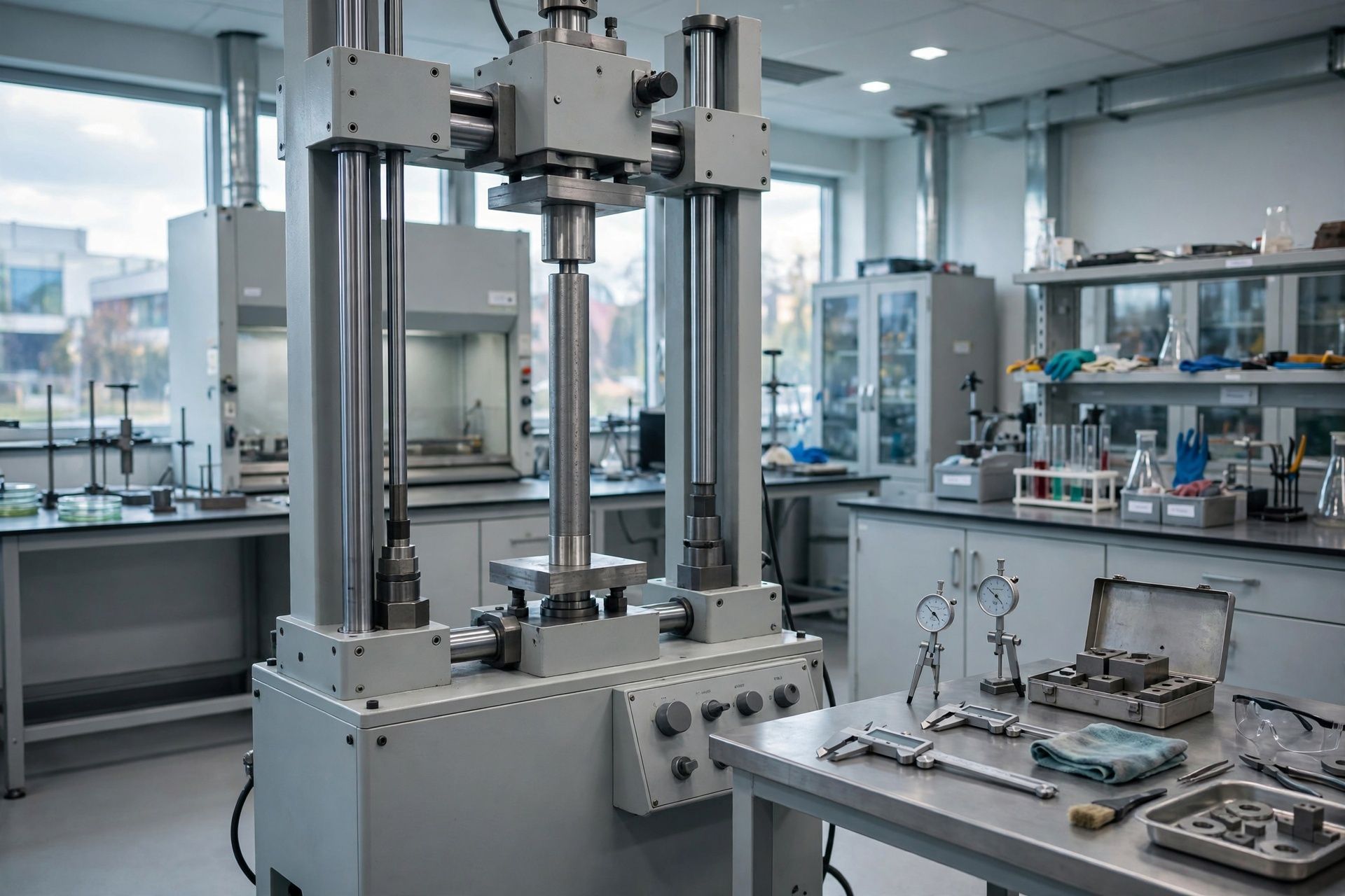 Visualisation: Tensile testing machine in a steel quality laboratory