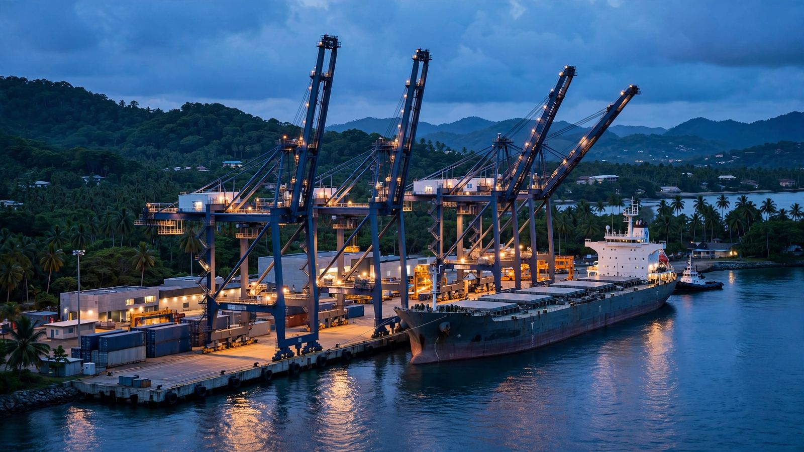 A deep-water port with bulk handling is the condition for a chain that imports iron units first and exports steel later.